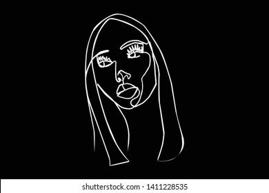 Continuous line, drawing of set faces and hairstyle, fashion concept, woman beauty minimalist, vector 