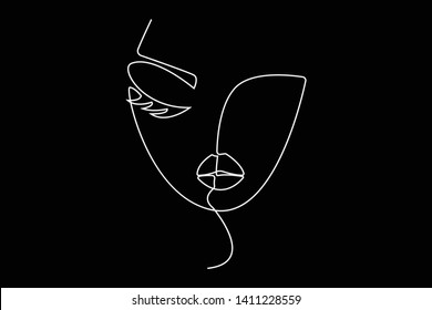 Continuous line, drawing of set faces and hairstyle, fashion concept, woman beauty minimalist, vector 