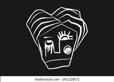 Continuous line, drawing of set faces and hairstyle, fashion concept, woman beauty minimalist, vector 