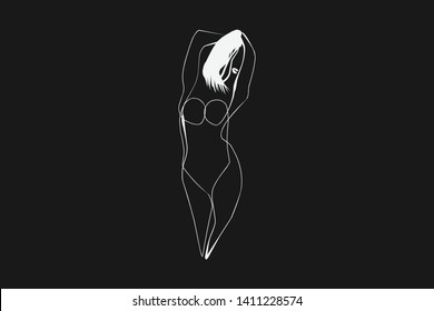 Continuous line, drawing of set faces and hairstyle, fashion concept, woman beauty minimalist, vector 