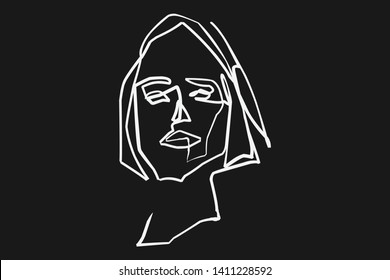 Continuous line, drawing of set faces and hairstyle, fashion concept, woman beauty minimalist, vector 