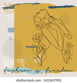 Continuous line, drawing of set faces and hairstyle, fashion concept, woman beauty minimalist, vector illustration for t-shirt, slogan design print graphics style
