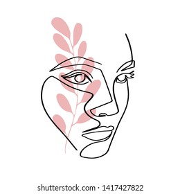 Continuous line, drawing of set faces and hairstyle, fashion concept, woman beauty minimalist, vector illustration for t-shirt, slogan design print graphics style