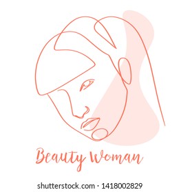 Continuous line, drawing of set faces and hairstyle, fashion concept, woman beauty minimalist, vector illustration for t-shirt, slogan design print graphics style