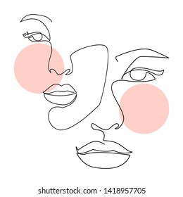 Continuous line, drawing of set faces and hairstyle, fashion concept, woman beauty minimalist, vector illustration for t-shirt, slogan design print graphics style
