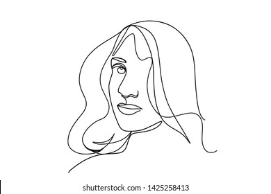 Continuous line, drawing of set faces and hairstyle, fashion concept, woman beauty minimalist, vector illustration for t-shirt, slogan design print graphics style