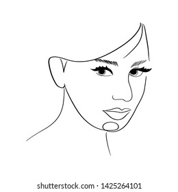Continuous line, drawing of set faces and hairstyle, fashion concept, woman beauty minimalist, vector illustration for t-shirt, slogan design print graphics style