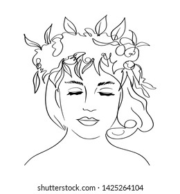 Continuous line, drawing of set faces and hairstyle, fashion concept, woman beauty minimalist, vector illustration for t-shirt, slogan design print graphics style