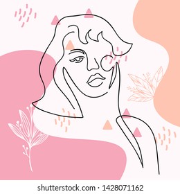 Continuous line, drawing of set faces and hairstyle, fashion concept, woman beauty minimalist, vector illustration for t-shirt, slogan design print graphics style