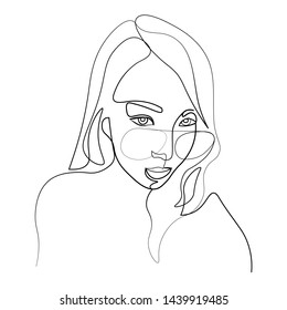 Continuous line, drawing of set faces and hairstyle, fashion concept, woman beauty minimalist, vector illustration for t-shirt, slogan design print graphics style