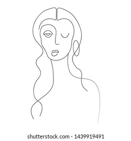 Continuous line, drawing of set faces and hairstyle, fashion concept, woman beauty minimalist, vector illustration for t-shirt, slogan design print graphics style