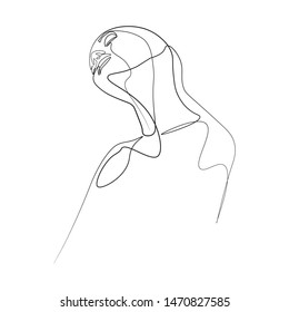 Continuous line, drawing of set faces and hairstyle, fashion concept, woman beauty minimalist, vector illustration for t-shirt, slogan design print graphics style