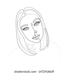 Continuous line, drawing of set faces and hairstyle, fashion concept, woman beauty minimalist, vector illustration for t-shirt, slogan design print graphics style