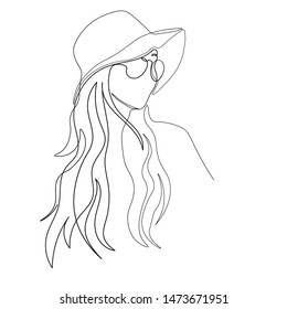 Continuous line, drawing of set faces and hairstyle, fashion concept, woman beauty minimalist, vector illustration for t-shirt, slogan design print graphics style