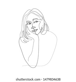 Continuous line, drawing of set faces and hairstyle, fashion concept, woman beauty minimalist, vector illustration for t-shirt, slogan design print graphics style