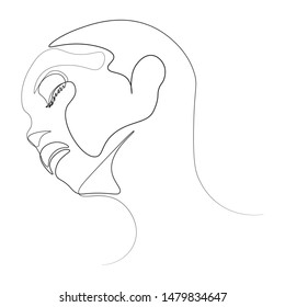 Continuous line, drawing of set faces and hairstyle, fashion concept, woman beauty minimalist, vector illustration for t-shirt, slogan design print graphics style