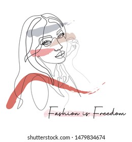 Continuous line, drawing of set faces and hairstyle, fashion concept, woman beauty minimalist, vector illustration for t-shirt, slogan design print graphics style