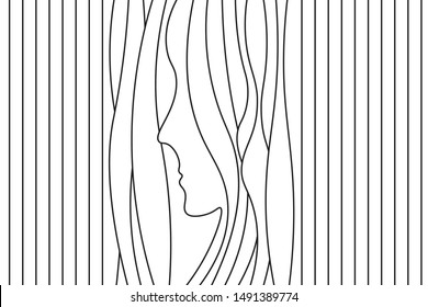 Continuous line, drawing of set faces and hairstyle, fashion concept, woman beauty minimalist, vector illustration for t-shirt, slogan design print graphics style