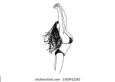 Continuous line, drawing of set faces women and hairstyle, fashion concept, woman beauty minimalist,