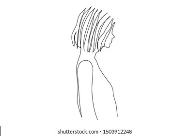 Continuous line, drawing of set faces women and hairstyle, fashion concept, woman beauty minimalist,