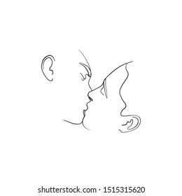 Continuous line, drawing of set faces men and women in kiss, fashion concept, woman beauty minimalist, vector illustration for tshirt, slogan design print graphics style. One line fashion illustration
