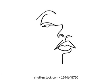 Continuous line, drawing of set faces and hairstyle, fashion concept, woman beauty minimalist, vector 