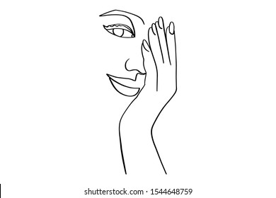 Continuous line, drawing of set faces and hairstyle, fashion concept, woman beauty minimalist, vector 