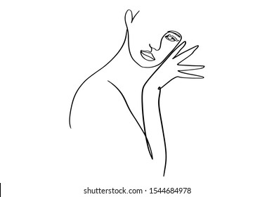 Continuous line, drawing of set faces and hairstyle, fashion concept, woman beauty minimalist, vector 