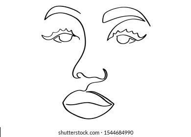 Continuous line, drawing of set faces and hairstyle, fashion concept, woman beauty minimalist, vector 