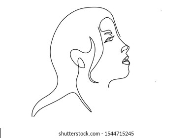 Continuous line, drawing of set faces and hairstyle, fashion concept, woman beauty minimalist, vector 
