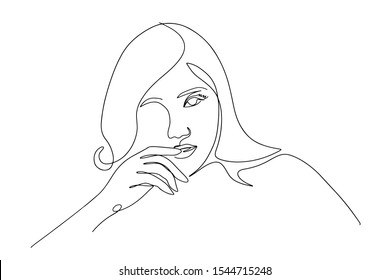 Continuous line, drawing of set faces and hairstyle, fashion concept, woman beauty minimalist, vector 