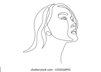 Continuous line, drawing of set faces and hairstyle, fashion concept, woman beauty minimalist, vector illustration