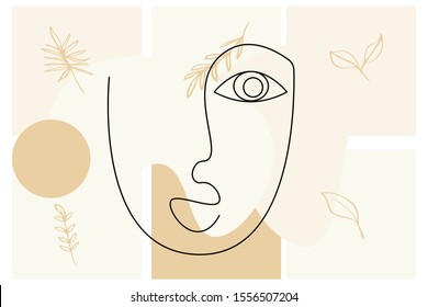 Continuous line, drawing of set faces and hairstyle, fashion concept, woman beauty minimalist, vector illustration