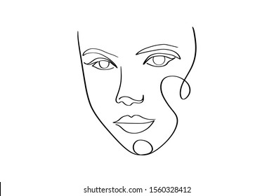 Continuous line, drawing of set faces and hairstyle, fashion concept, woman beauty minimalist, vector illustration