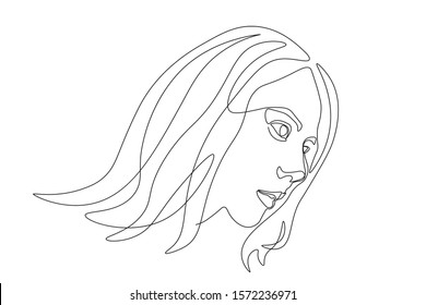 Continuous line, drawing of set faces and hairstyle, fashion concept, woman beauty minimalist, vector illustration for t-shirt, slogan design print graphics style