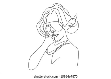 Continuous line, drawing of set faces and hairstyle, fashion concept, woman beauty minimalist, vector illustration