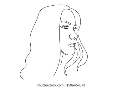 Continuous line, drawing of set faces and hairstyle, fashion concept, woman beauty minimalist, vector illustration