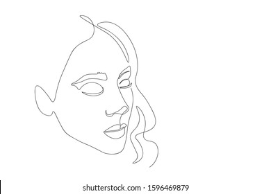 Continuous line, drawing of set faces and hairstyle, fashion concept, woman beauty minimalist, vector illustration