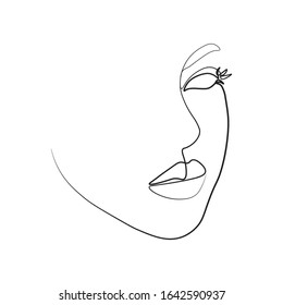 Continuous line, drawing of set faces and hairstyle, fashion concept, woman beauty minimalist, vector illustration