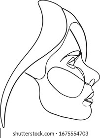 Continuous line, drawing of set faces and hairstyle, fashion concept, woman beauty minimalist, vector illustration for t-shirt, slogan design print graphics style. woman one line vector drawing