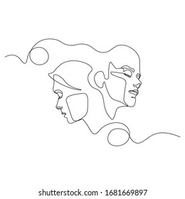 Continuous Line Drawing Set Faces Hairstyle Stock Vector (Royalty Free ...