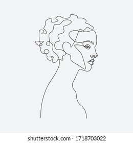 Continuous line, drawing of set faces and hairstyle, fashion concept, woman beauty minimalist, vector illustration 
