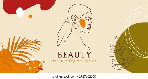 Continuous line, drawing a set of faces and hairstyles, fashion concept, beauty woman minimalist, vector illustration for t-shirt