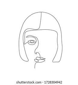 Línea continua, dibujo de cara y peinado, concepto de moda, mujer belleza minimalista, ilustración vectorial bastante sexy.