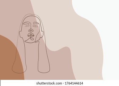 Continuous line, drawing of set faces and hair style, fashion concept, woman beauty minimalist, vector illustration of colorful abstract background