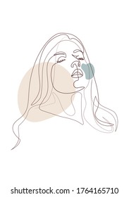 Continuous line, drawing of set faces and hair style, fashion concept, woman beauty minimalist, vector illustration of colorful abstract background