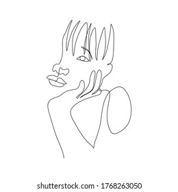 Continuous line, drawing of set faces and hairstyle, fashion concept, woman beauty minimalist, vector illustration pretty . 