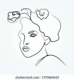 Línea continua, dibujo de rostros y peinado, concepto de moda, mujer belleza minimalista, ilustración vectorial bastante sexy.