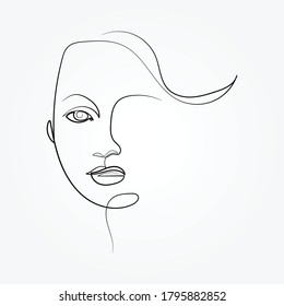 Continuous line, drawing of set faces and hairstyle, fashion concept, woman beauty minimalist, vector illustration