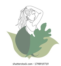 Continuous line  drawing set faces   hairstyle  fashion concept  woman beauty minimalist  vector illustration pretty sexy leaves